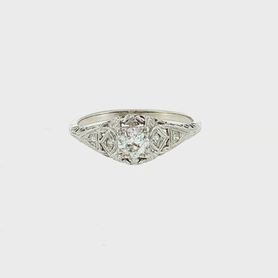 1930's Platinum and 14k .34 carat Old European Cut Diamond Filigree Ring