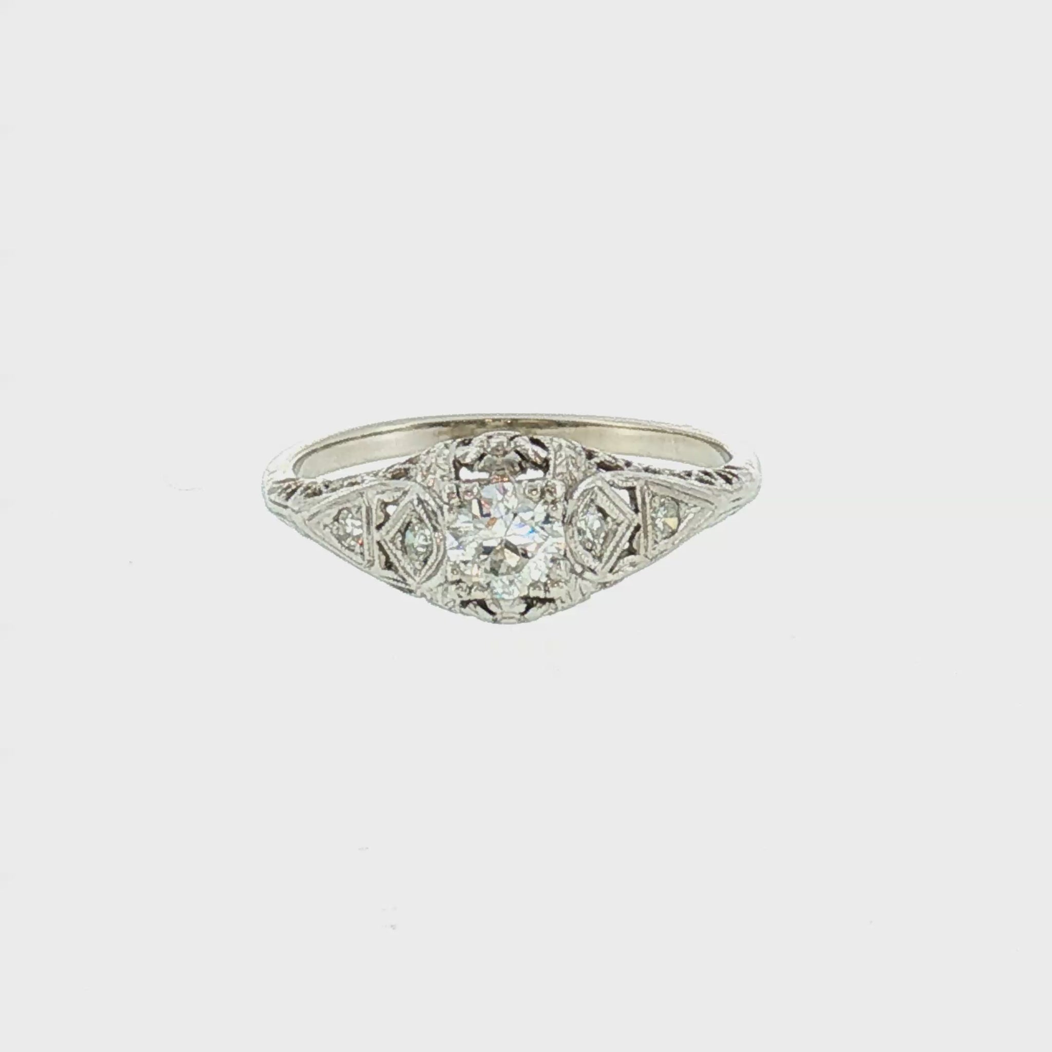 1930's Platinum and 14k .34 carat Old European Cut Diamond Filigree Ring
