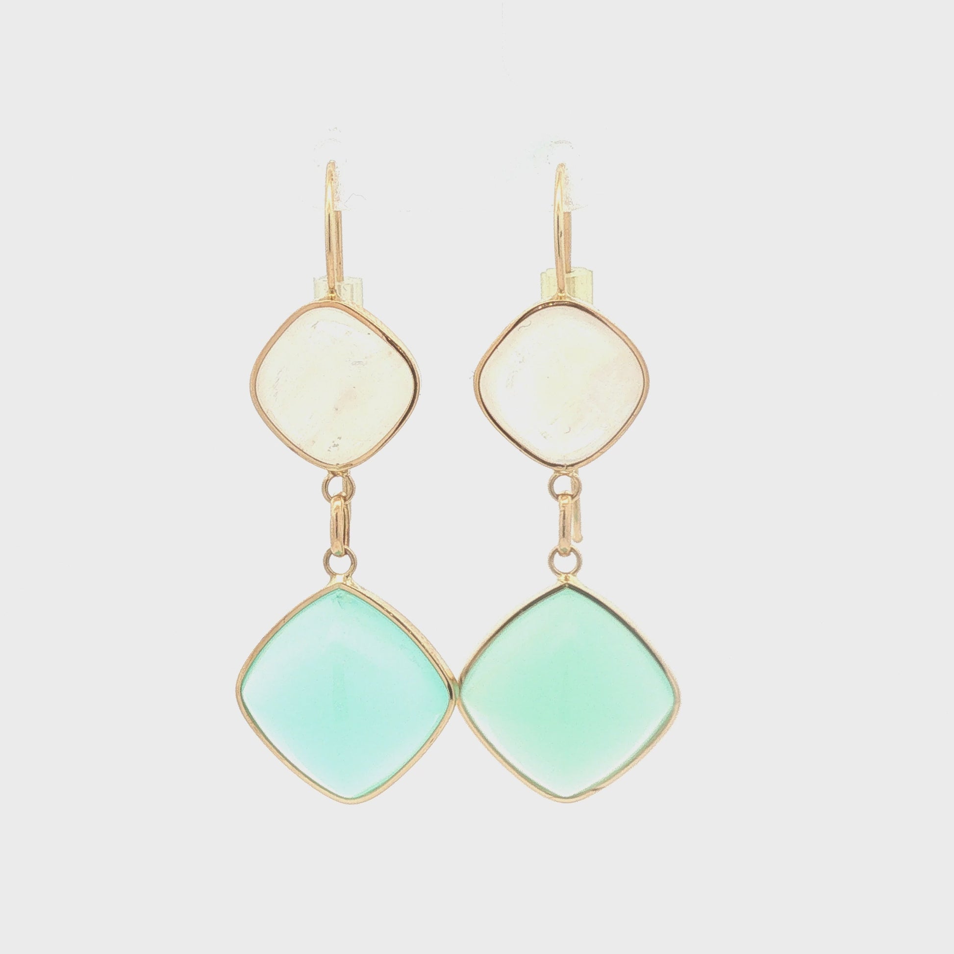 14K Gold Blue Chalcedony and Moonstone Dangle Earrings