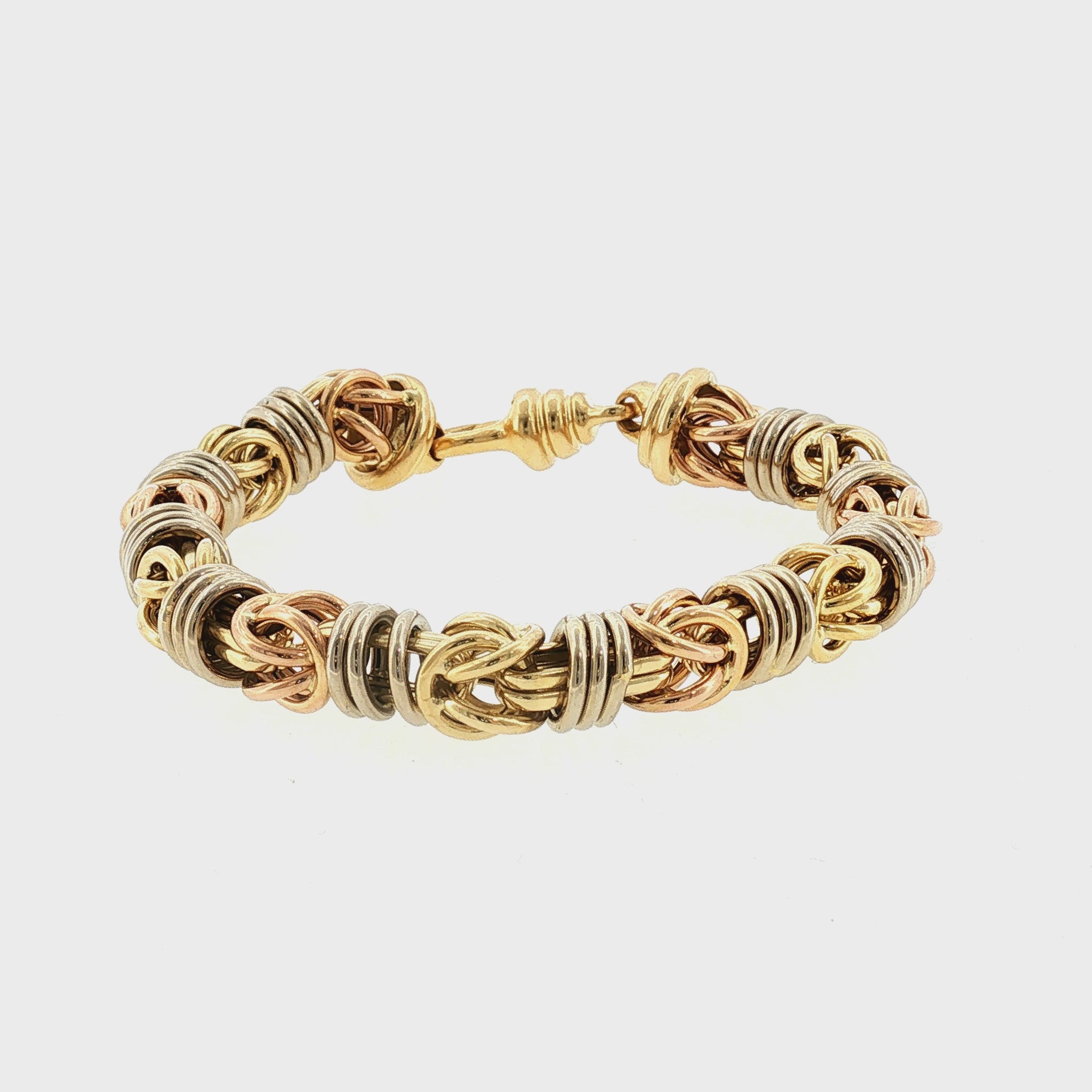 Mid Century Italian 18k Tri-Colored 8" Heavy Byzantine Bracelet