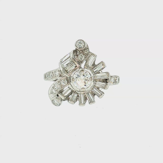 1940's Platinum Round and Baguette Diamond Dinner Ring