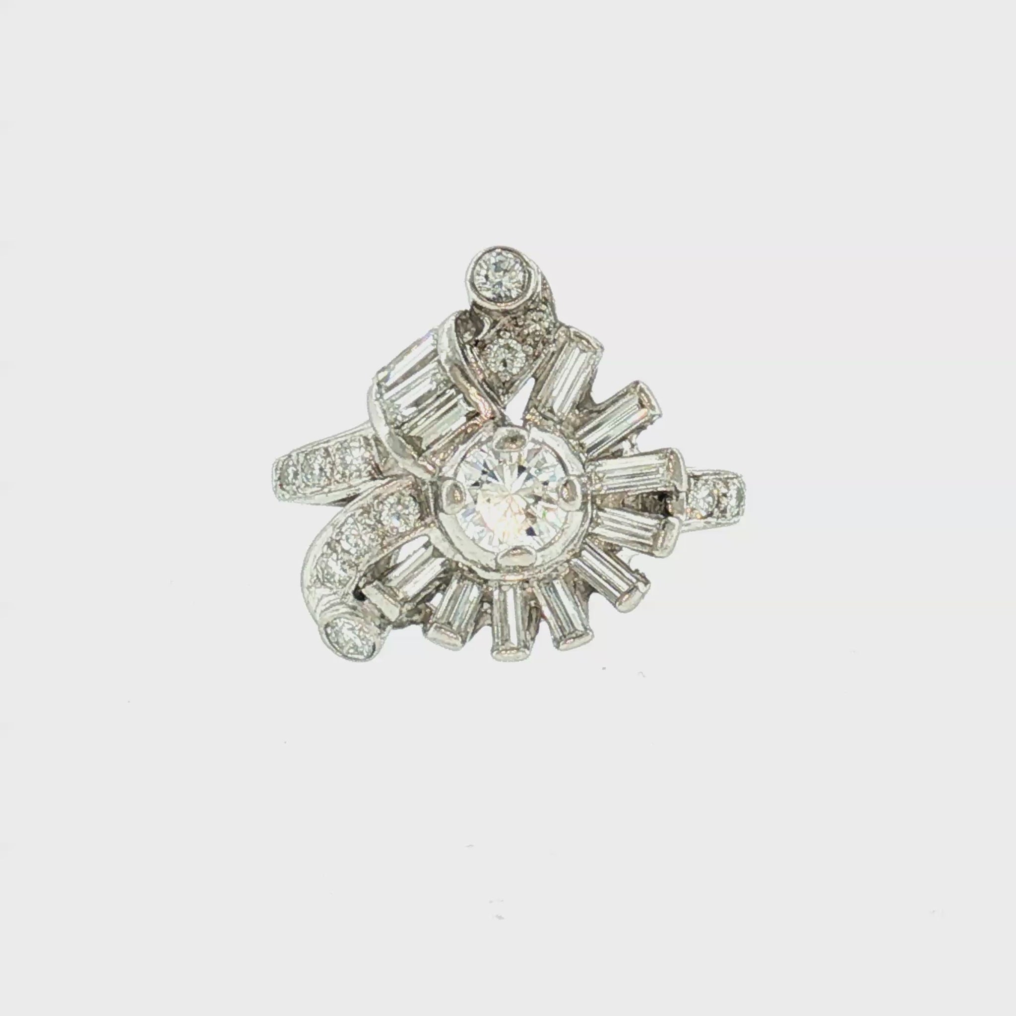 1940's Platinum Round and Baguette Diamond Dinner Ring