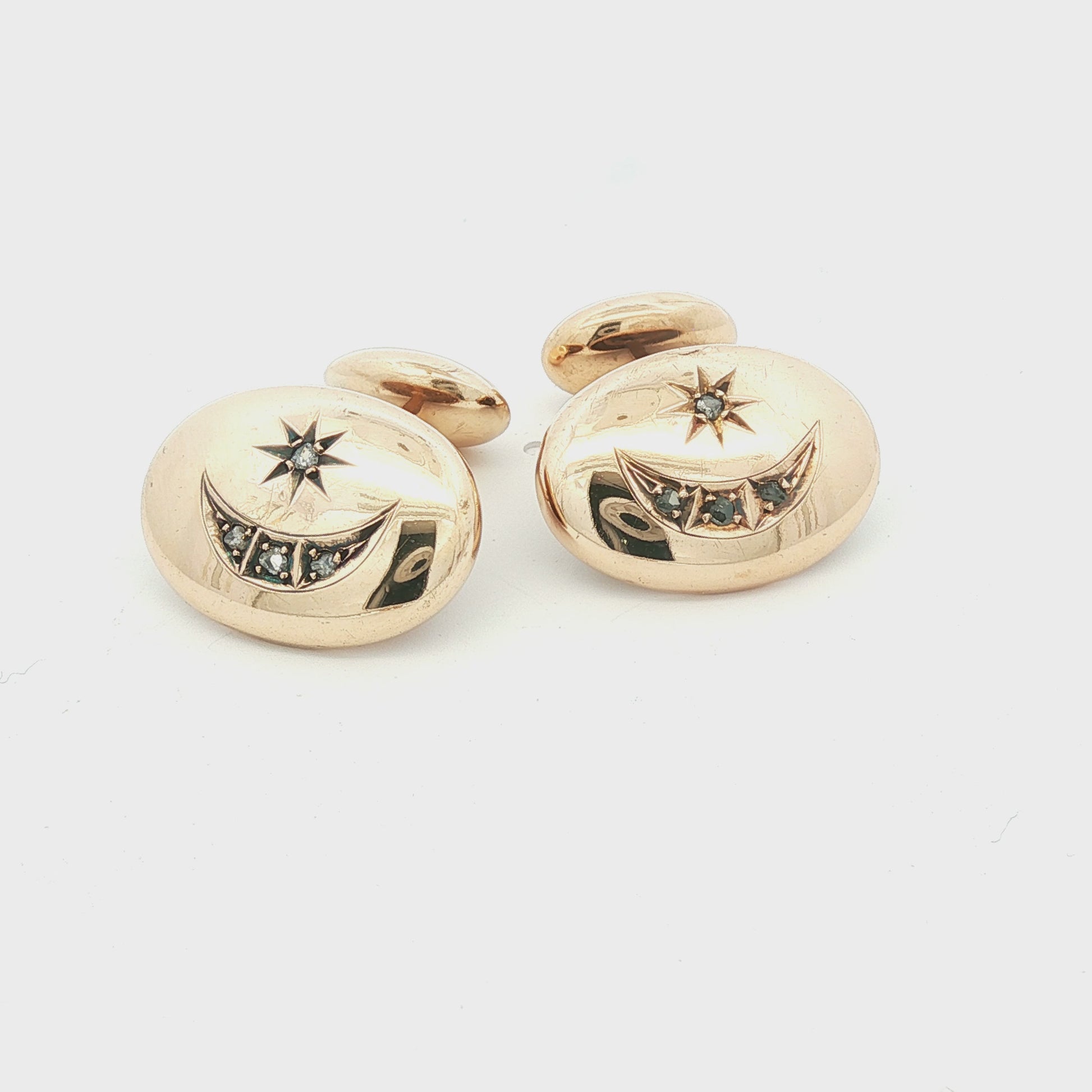 Victorian 9 karat Star and Moon Rose Cut Diamond Cufflinks