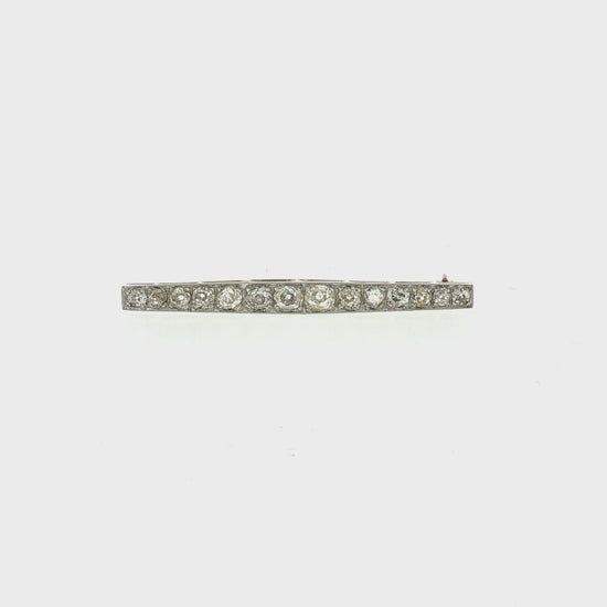 Edwardian Platinum 14 Old Mine Cut Diamond Bar Brooch