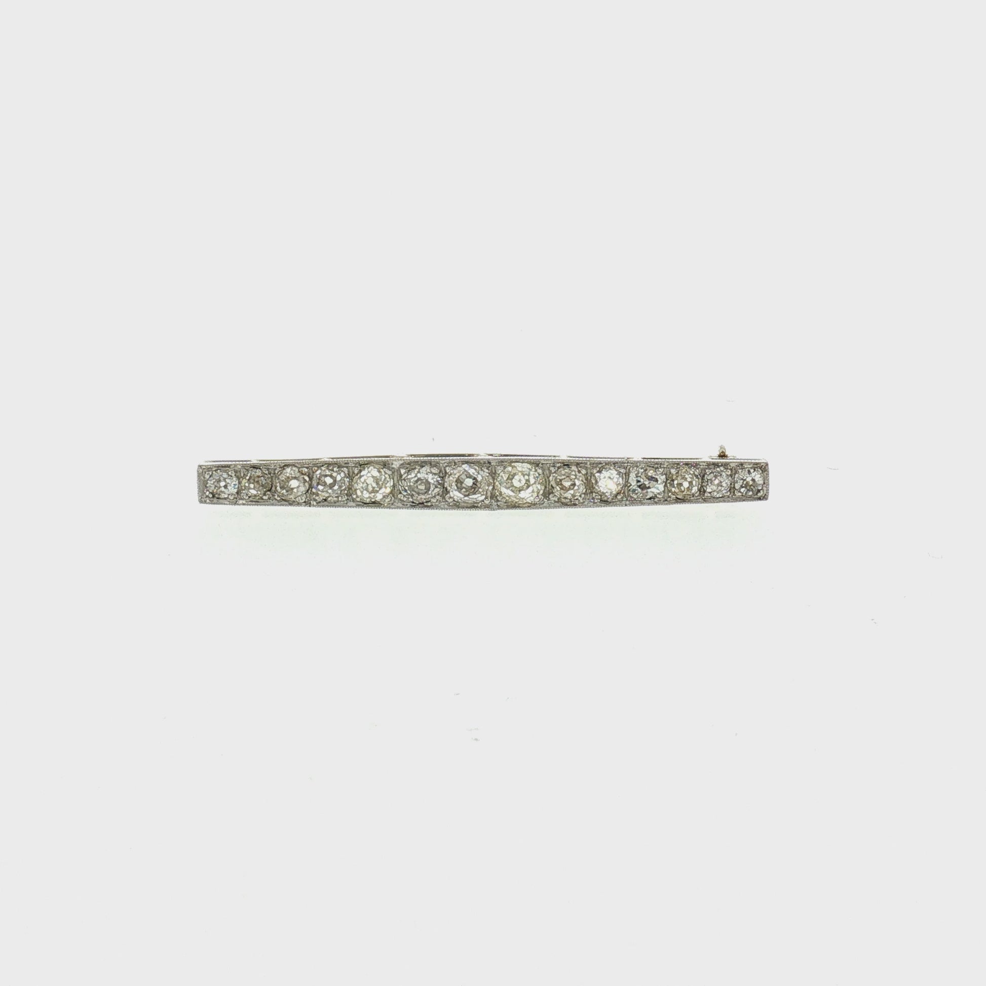 Edwardian Platinum 14 Old Mine Cut Diamond Bar Brooch