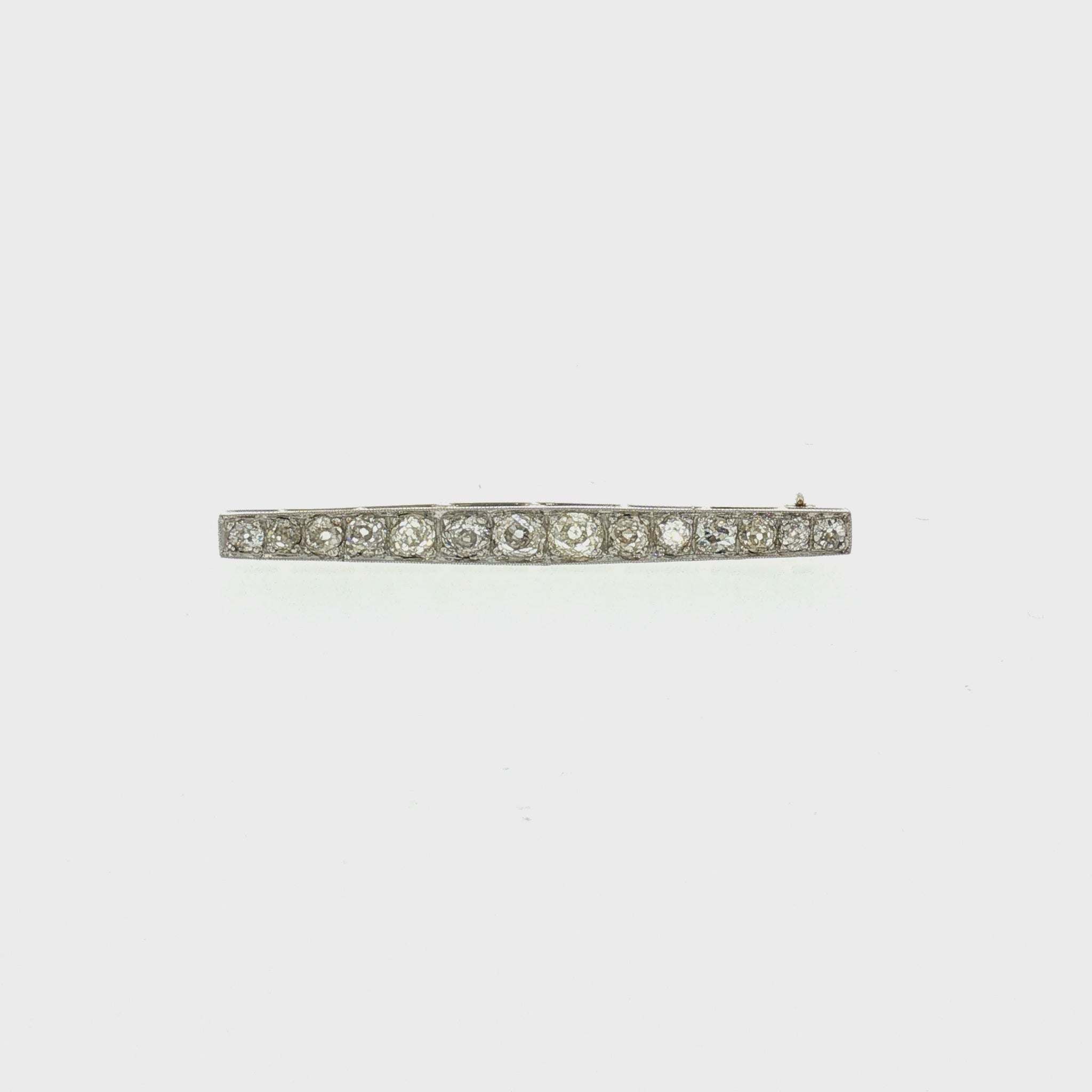 Edwardian Platinum 14 Old Mine Cut Diamond Bar Brooch