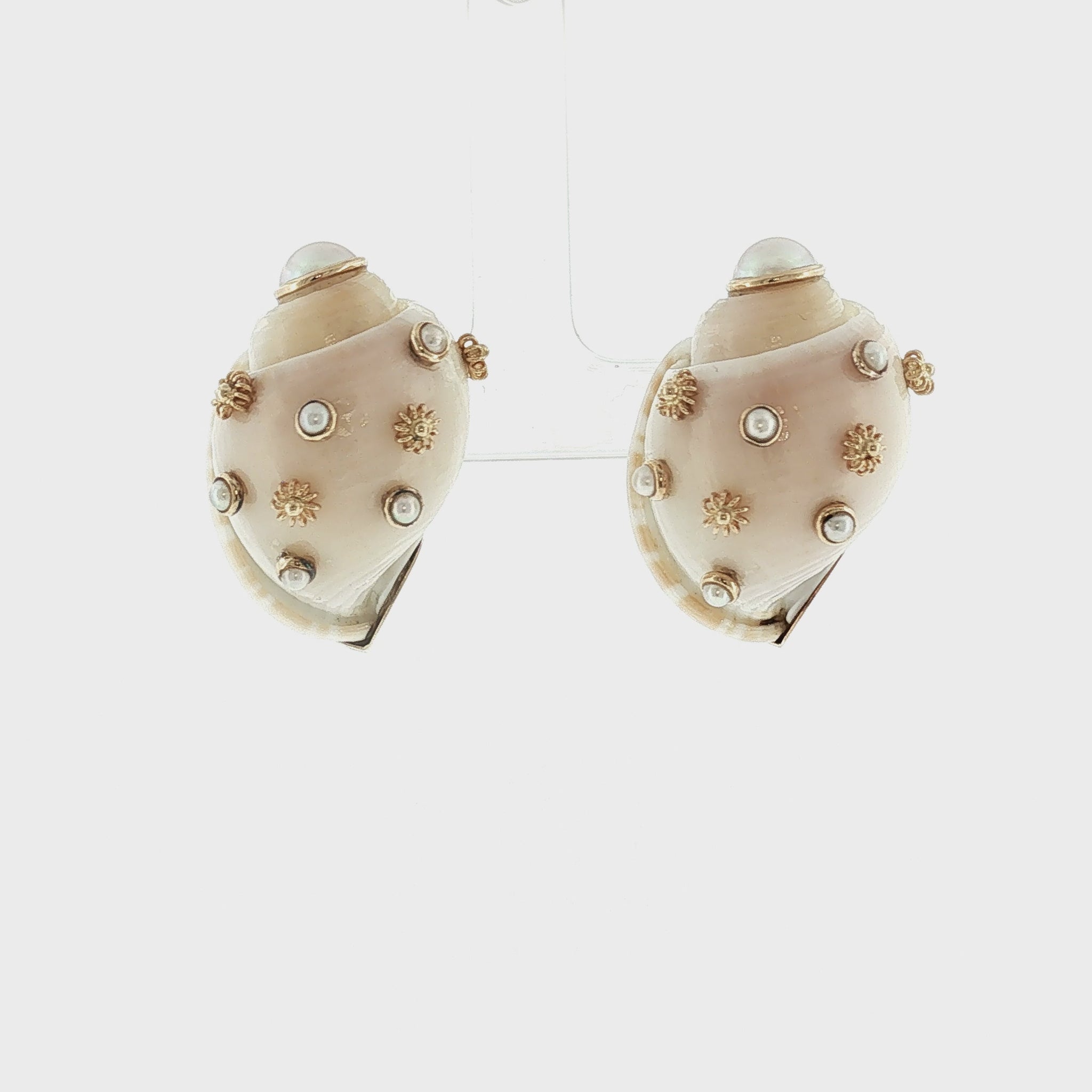 A Late 20th-Century 14 Karat Mazza Shell and Pearl Earrings