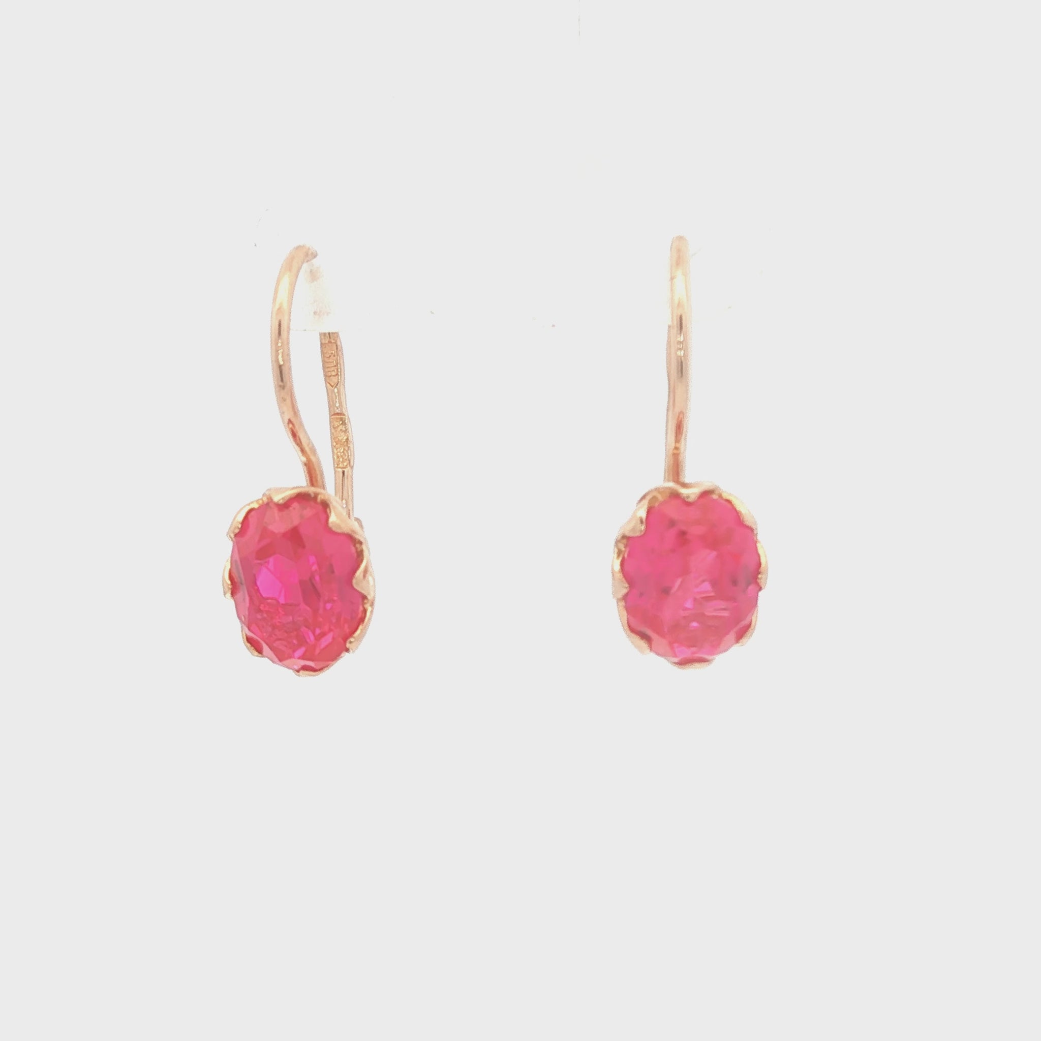 Vintage Synthetic Ruby 14k rose gold Basket Set Wire Earrings