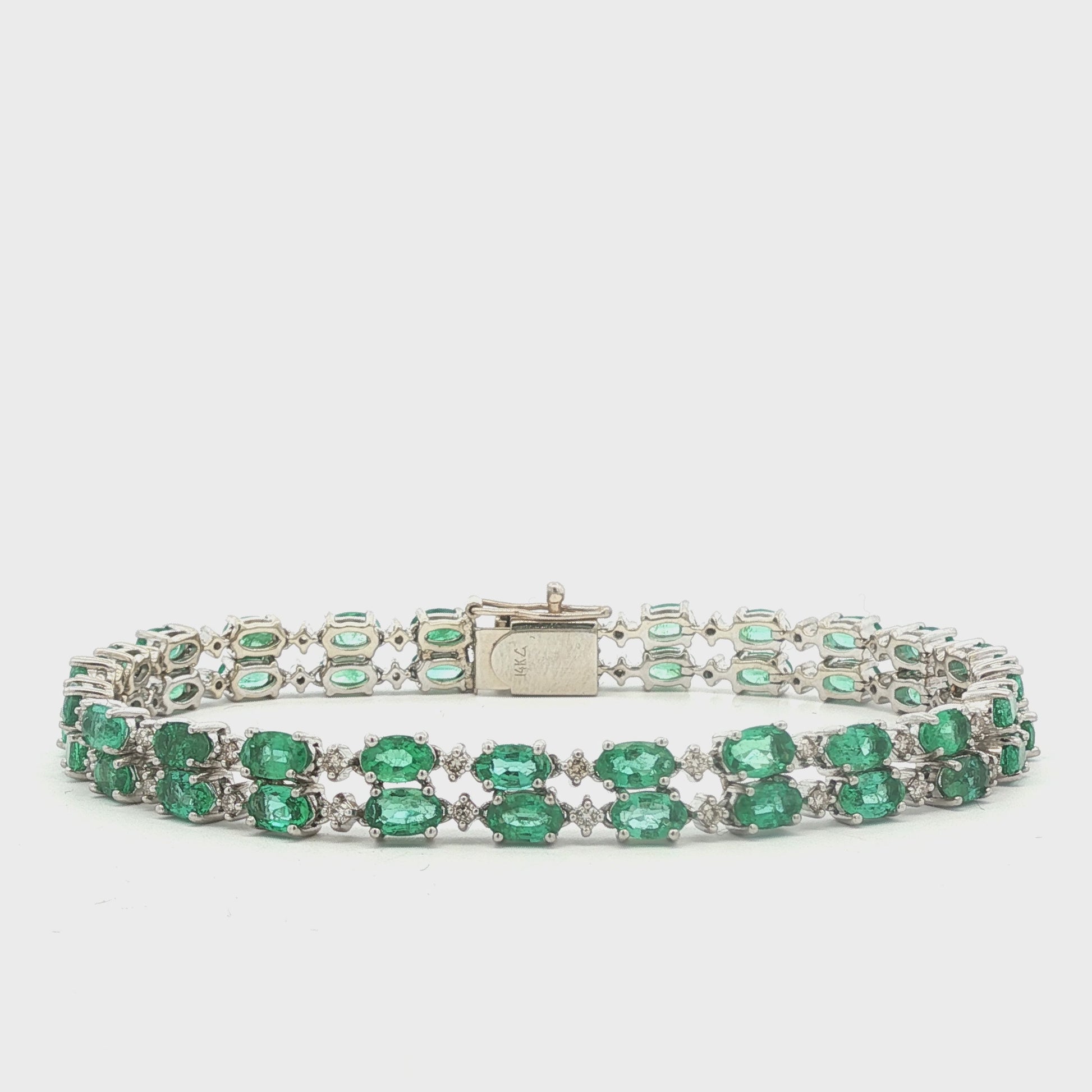 Vintage Marquise Natural Emerald and Diamond Two Row Bracelet