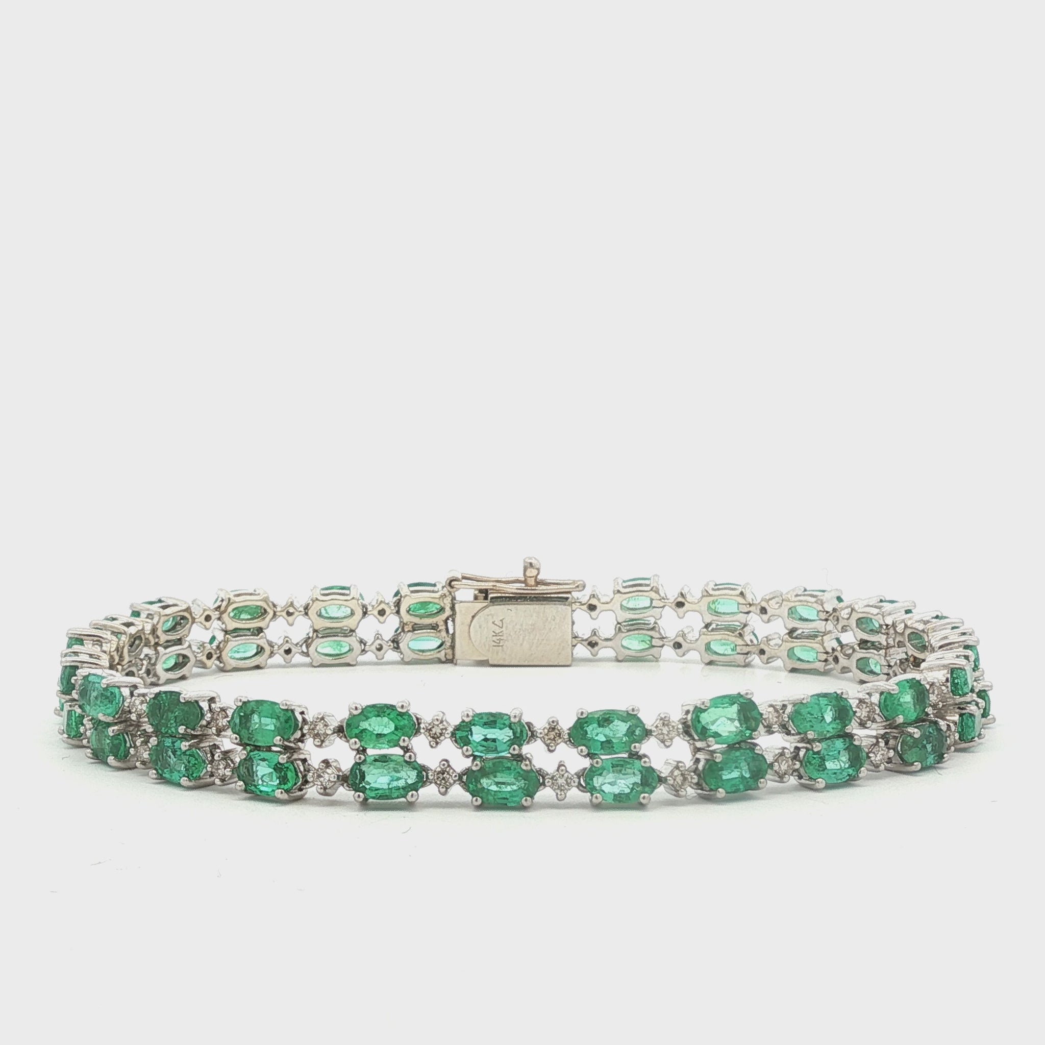 Vintage Marquise Natural Emerald and Diamond Two Row Bracelet