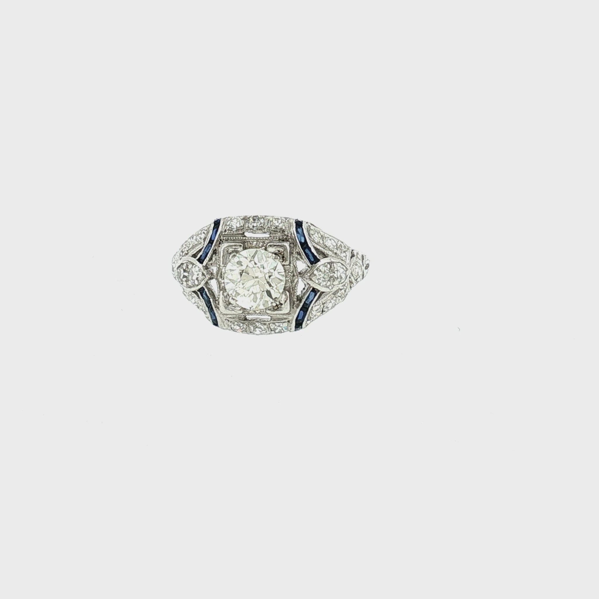 An Art Deco Platinum .70 Carat Old European Cut Diamond Ring