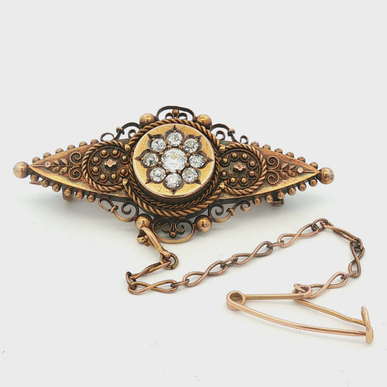 Etruscan Revival Victorian 18k Nine Old European Cut Diamond Pin