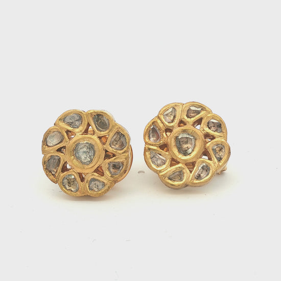 Vintage 20 Karat Yellow Gold Rose Cut Diamond Earrings