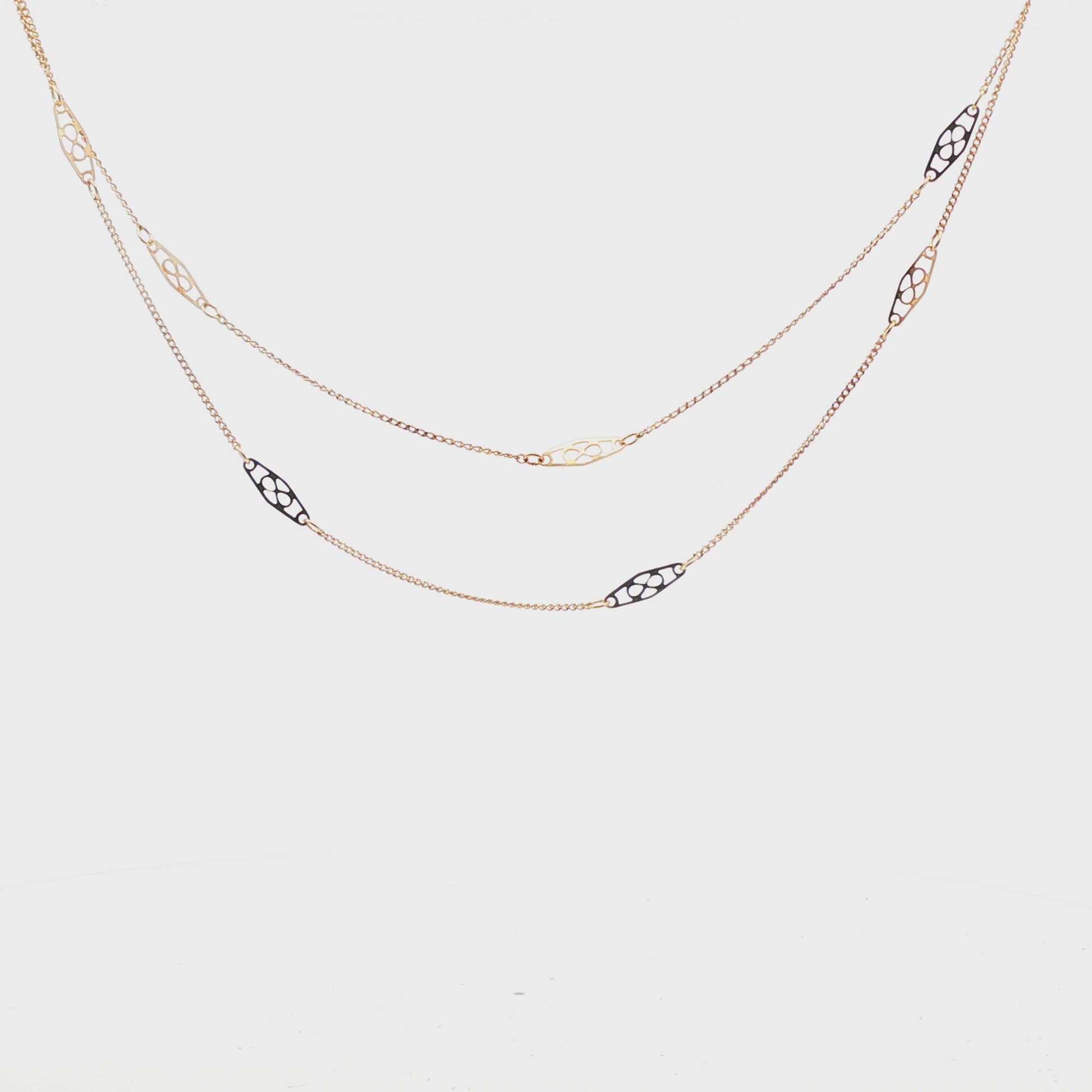 Vintage 10k yellow gold Pierced Link 26" Station Necklace