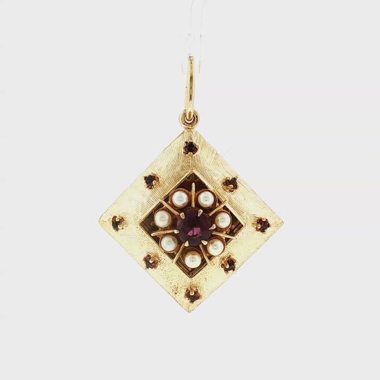 Mid-Century 14k yellow Gold Amethyst and Cultured Pearl Charm