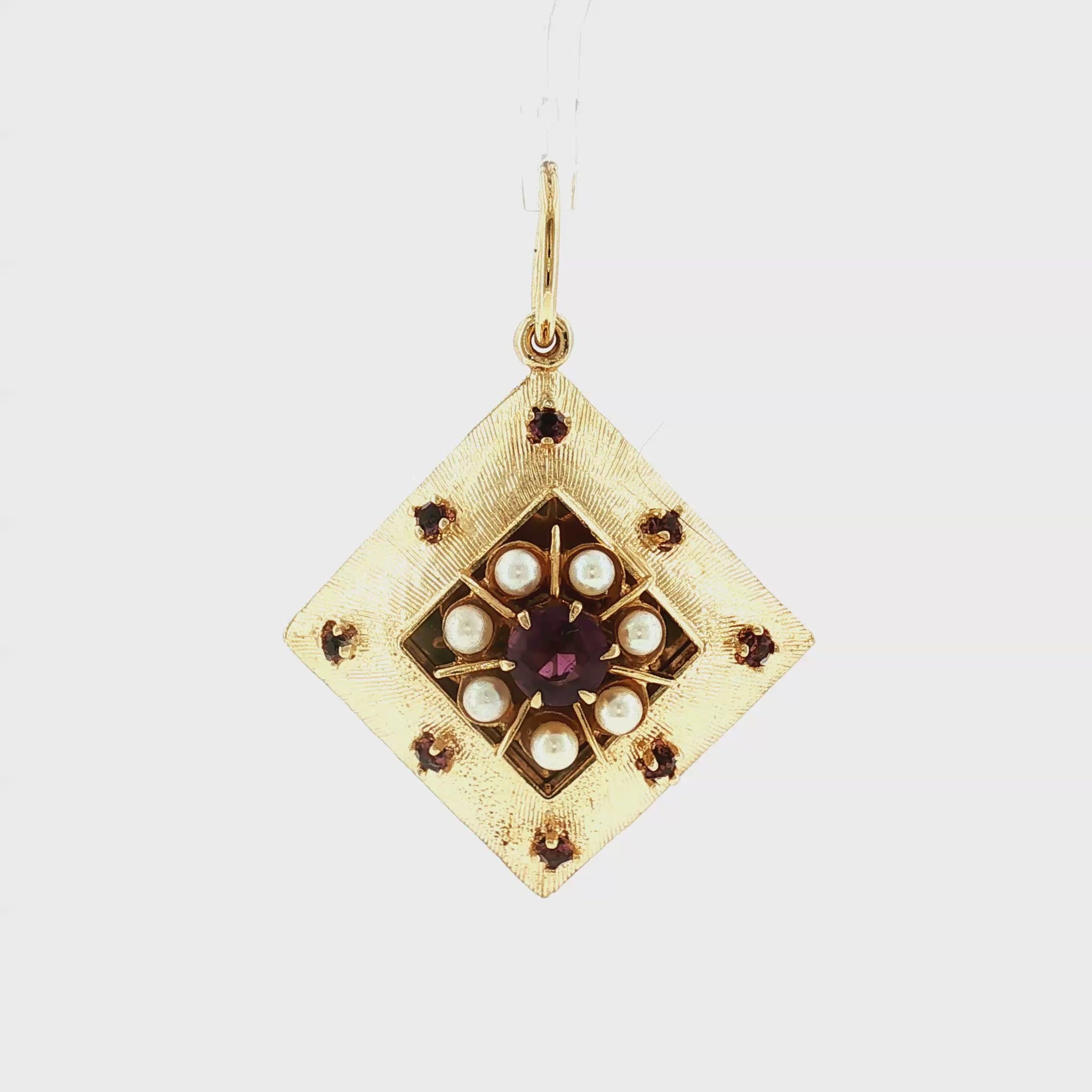 Mid-Century 14k yellow Gold Amethyst and Cultured Pearl Charm