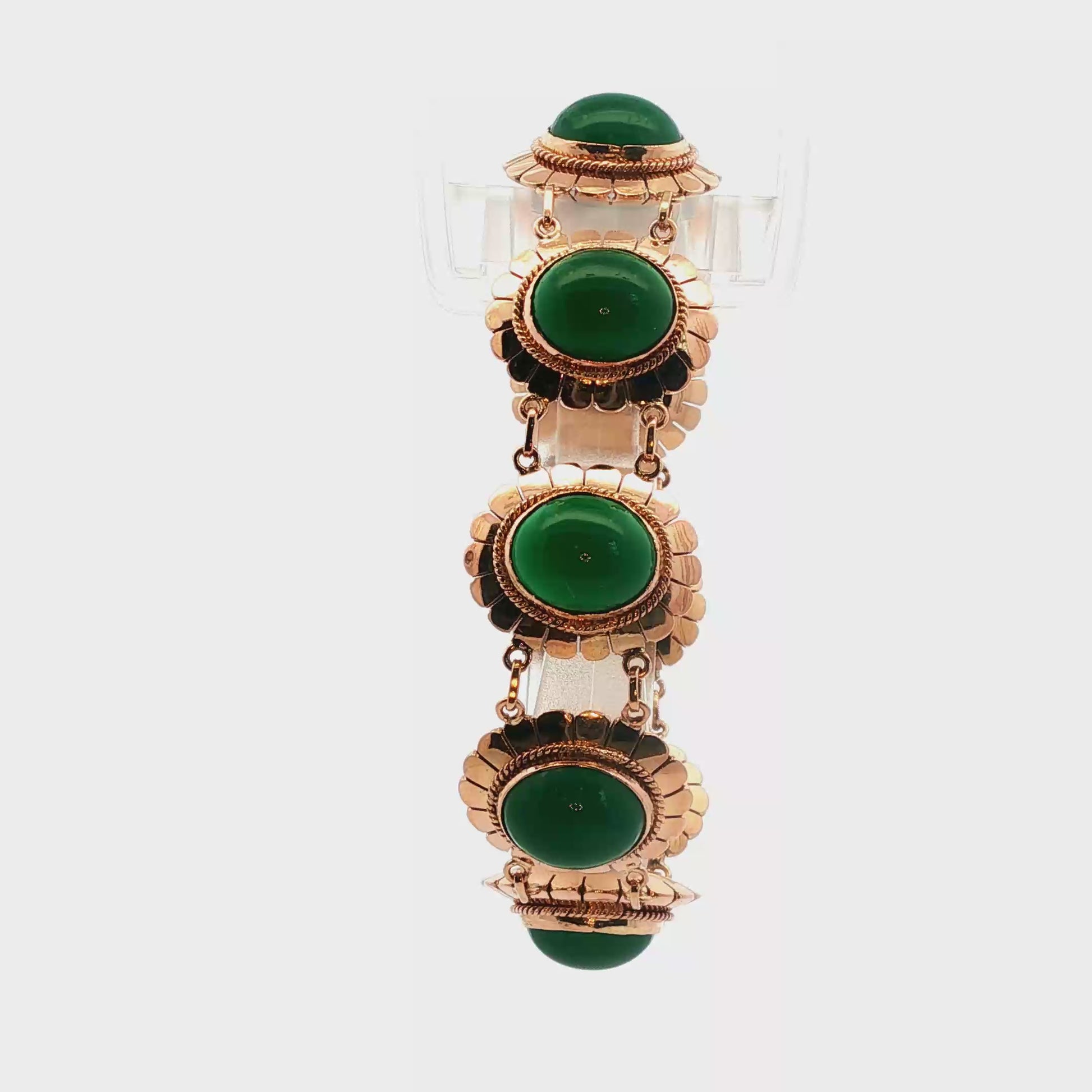 1940's rose gold and green onyx link bracelet