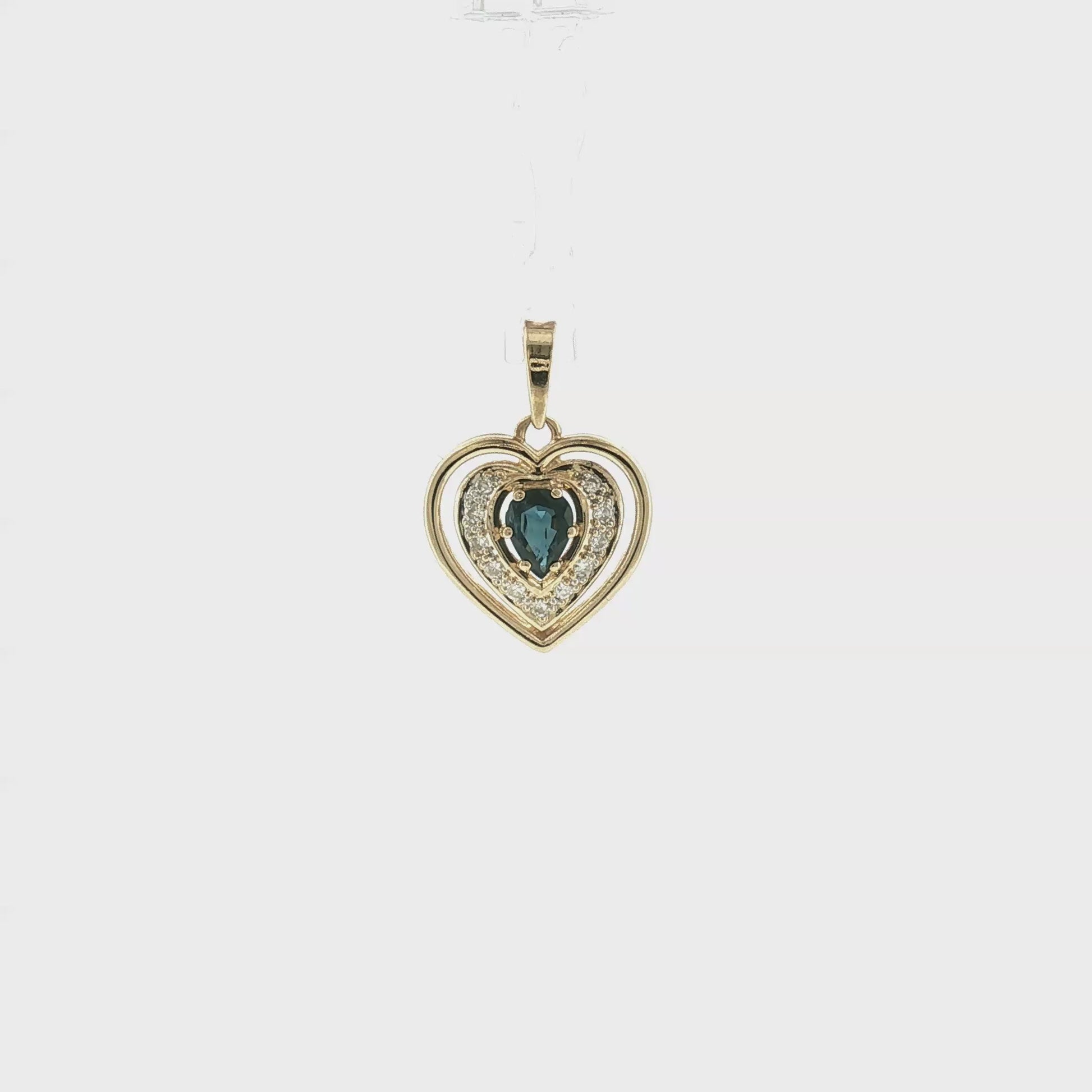 Late 20th-Century 14k Yellow Gold Natural Sapphire and Diamond Heart Pendant