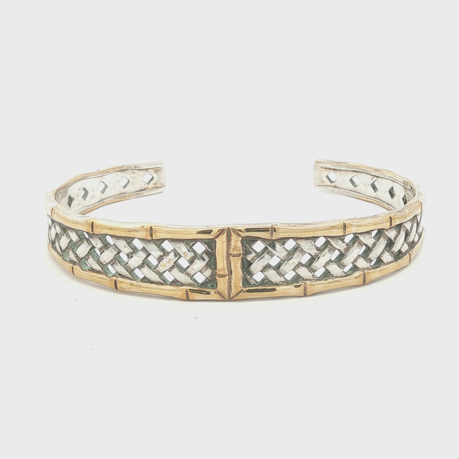 Vintage International Sterling and Gold-plated Basket Weave Cuff Bracelet