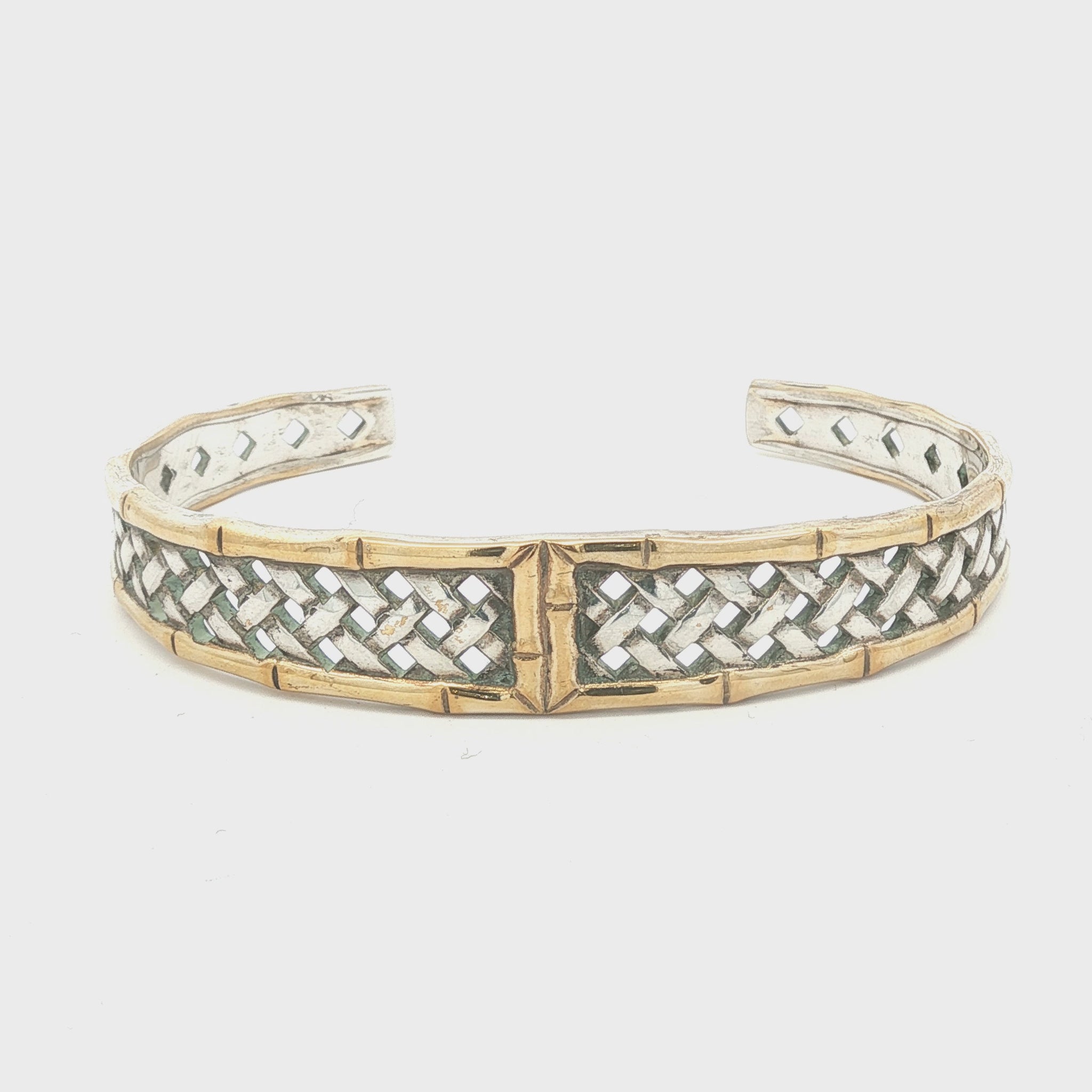 Vintage International Sterling and Gold-plated Basket Weave Cuff Bracelet