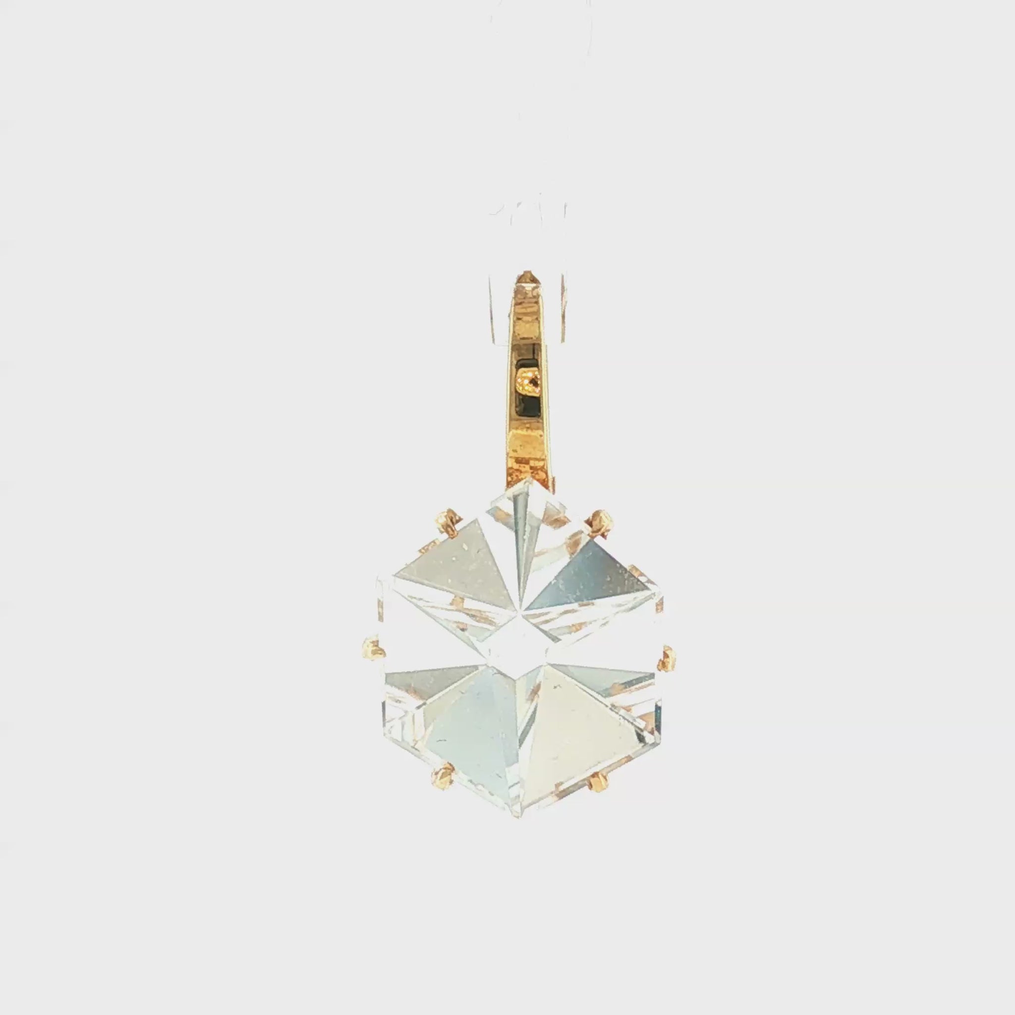Late 20th-Century 14kyg Mirror Faceted Quartz Clip Pendant