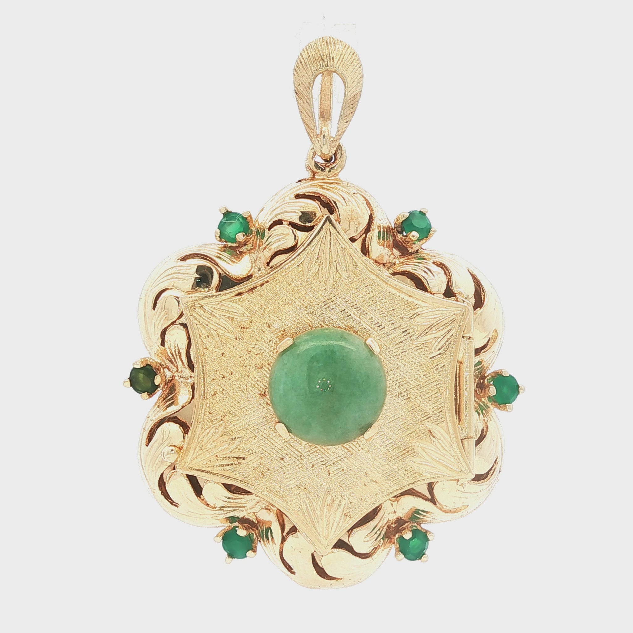 Mid-Century 14k yellow gold Locket with Nephrite Jade and Green Onyx