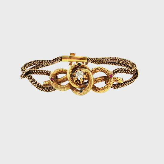 Late Victorian 14 Karat Gold Diamond, Ruby and Sapphire Bracelet