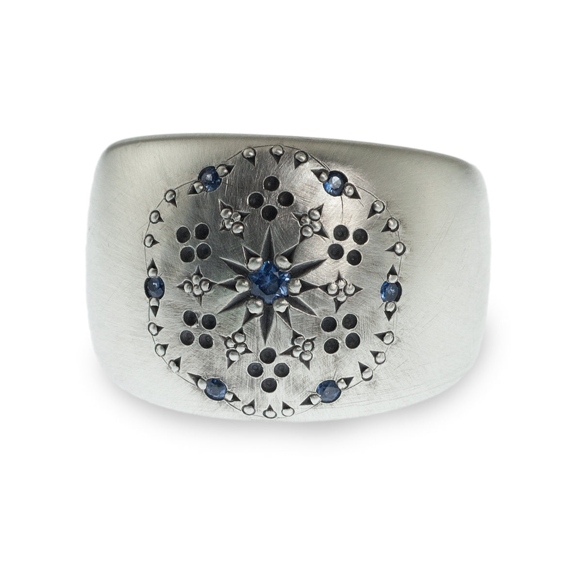 Celestial sapphire cigar band ring