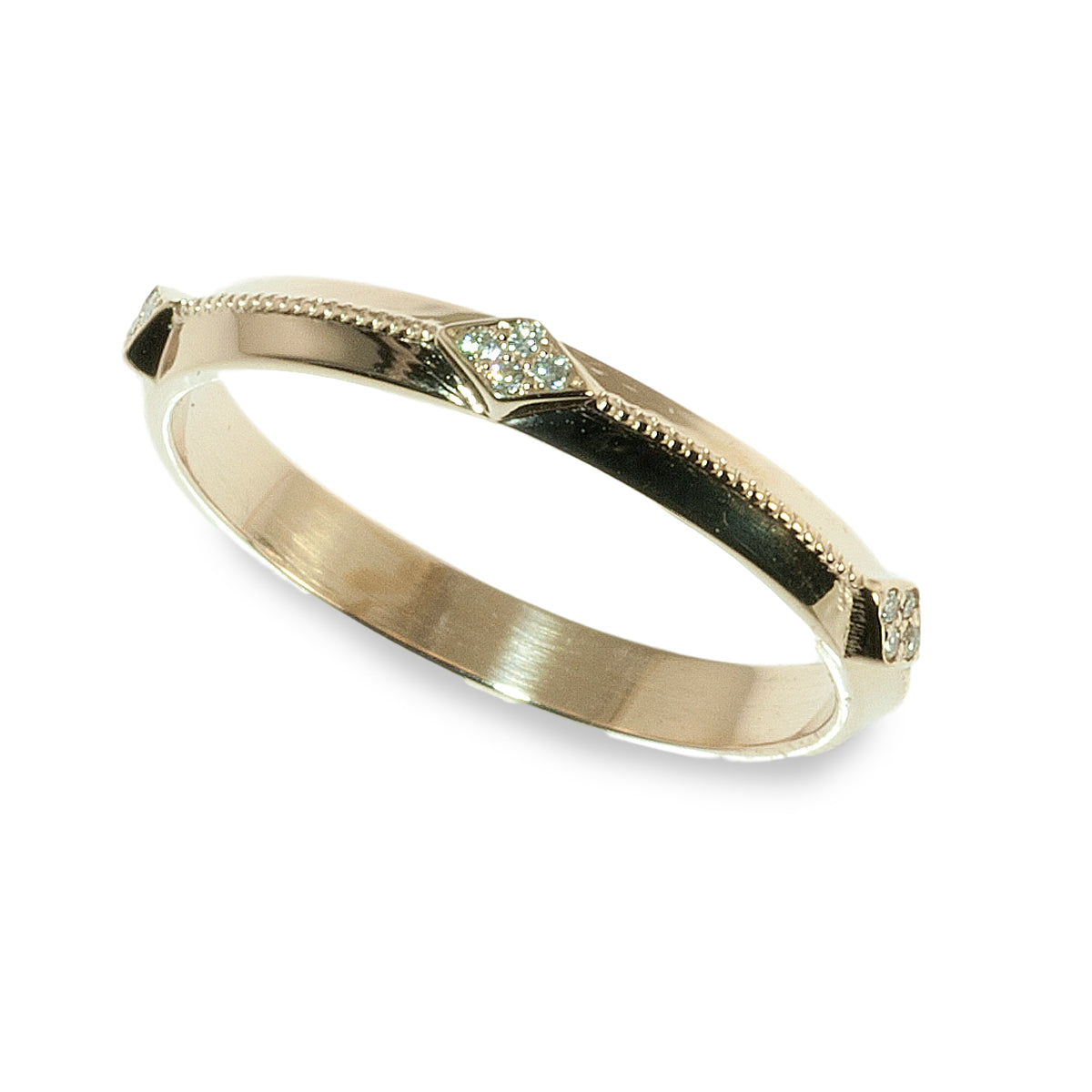 Beveled milgrain diamond band ring