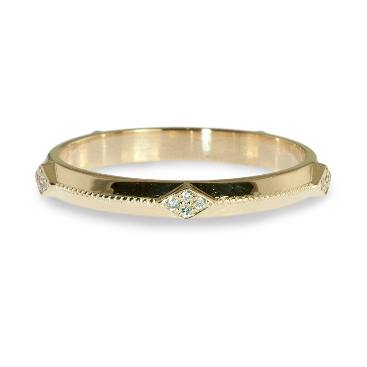 Beveled milgrain diamond band ring